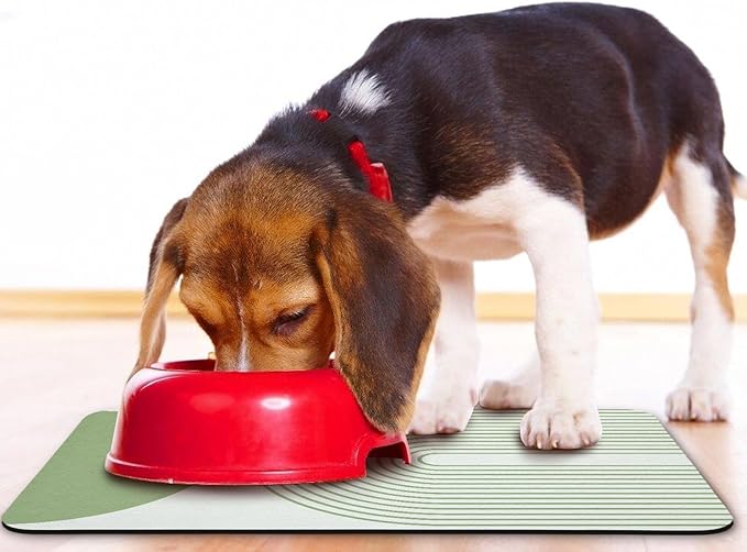 Dog Food Mats for Floors Waterproof, Cat Water Bowl Mats Pet Feeding Absorbent Mat Placemats for Food and Water Green Bohemia 17 * 30 inch