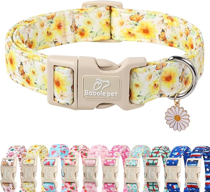 Sunflower Dog Collar, Adjustable Cute Dog Collars for Large Dogs, Lightweight Summer Fall Pet Collar with Quick-Release Buckle for Boy&Girl Dogs L
