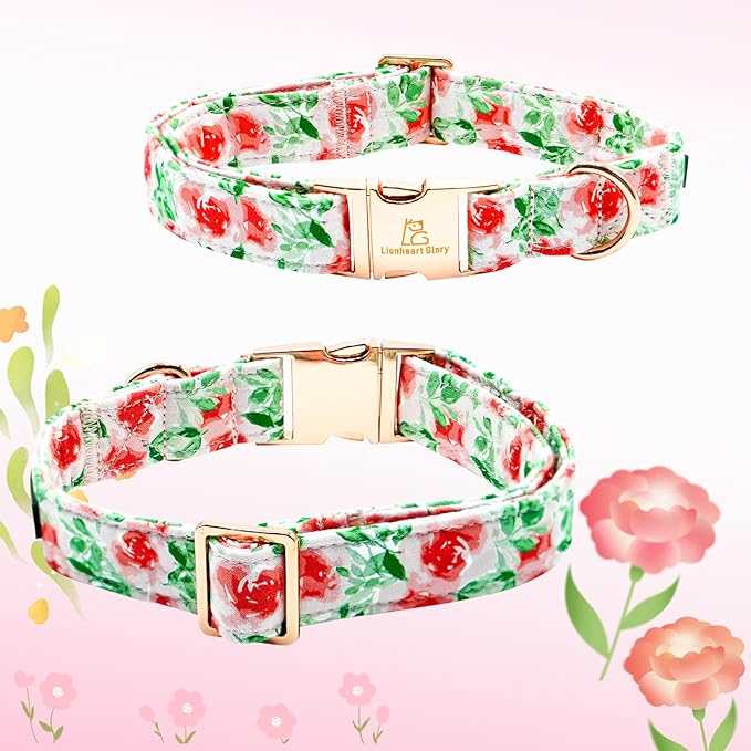 Lionheart glory Dog Collar Bow Collar Floral Dog Collar with Bow Tie Spring Summer Cute Collar Dog Boy or Girl Dog Collars Soft Durable Adjustable Dog Collars for Medium Dogs