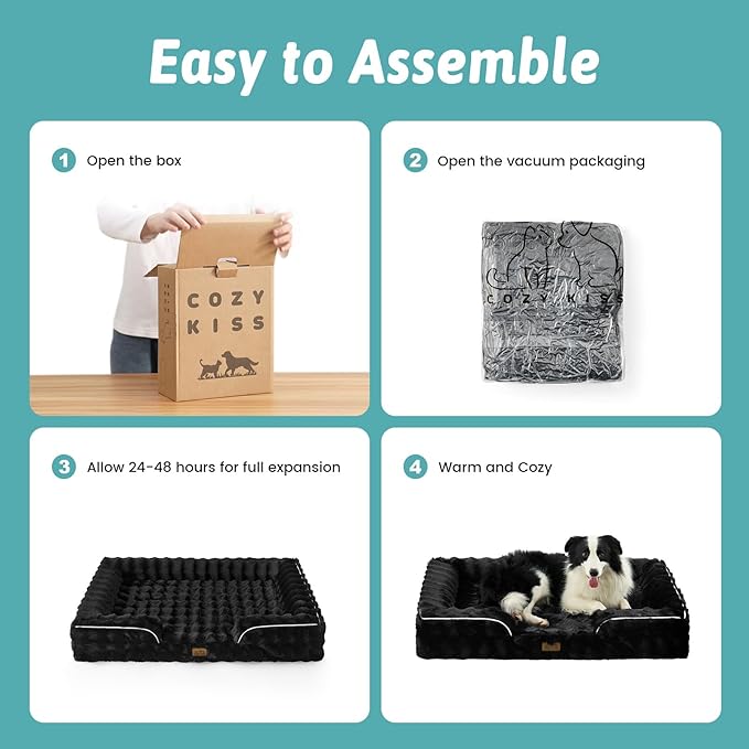 Orthopedic Dog Bed for Large Medium Size Dog, Soft and Warm Faux Fur Sofa for Pet Up to 75 lbs, Foam Bolster Anti-Slip Couch with Washable Removable Cover, L 36x27x6.5 inch, Black