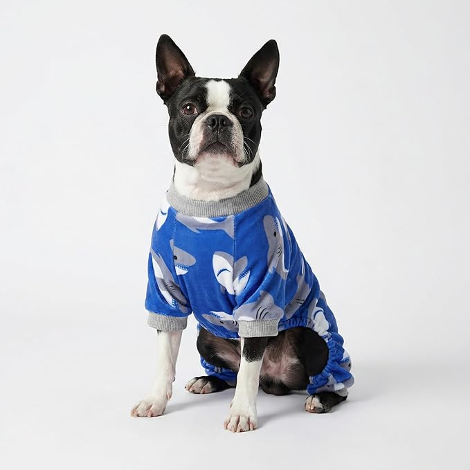 Fitwarm Shark Dog Pajamas, Dog Clothes for Small Dogs Girl Boy, Pet Onesie with Feet, Cat Outfit, Lightweight Velvet, Royal Blue, Small