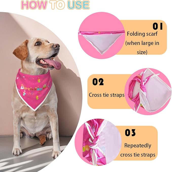 Birthday Dog Bandanas Girl,Pink Reflective Dogs Scarfs for Birthday Party Decorations Supplies for Dogs Pet Accessories,Cat Dogs Triangle Pet Scarves for Small Dogs Outfit,S