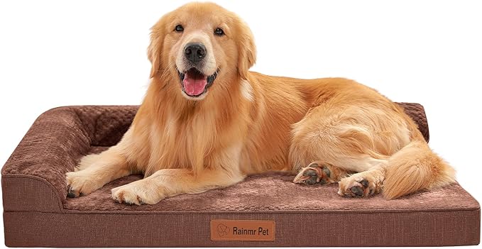 Orthopedic Dog Beds for Large Dogs, Memory Foam Dog Beds Large Sized Dogs, Washable Removable Cover, Nonskid Bottom, Waterproof, for Indoor, Outdoor, Crate ＆ Car Use, 44x32x6 Inches, Brown Grey