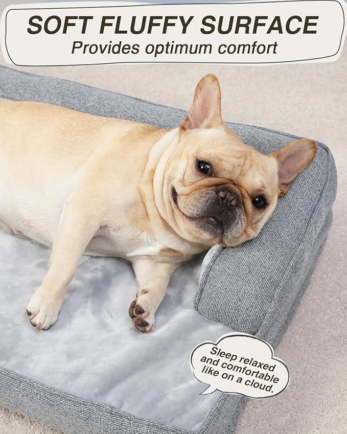 KSIIA Washable Dog Bed Large Sized Senior Dog, Orthopedic Warm Soft Pet Sofa Waterproof Pet Couch with Sides, Non-Slip and Egg-Crate Foam Big Beds with Removable Cover, 35x22Inch, Grey