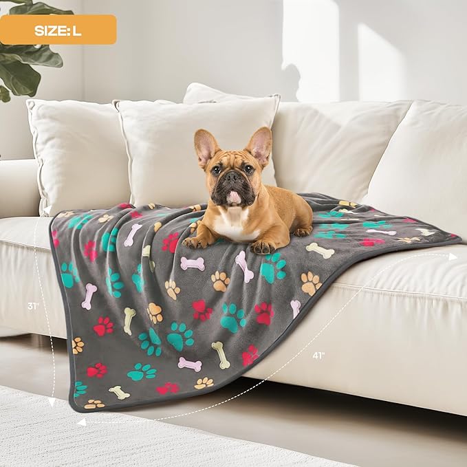 Luciphia 1 Pack 3 Blankets Fluffy Premium Fleece Pet Blanket Flannel Paw Printed Throw for Dog Cat(Small 23x16'', Grey/Brown/Blue)