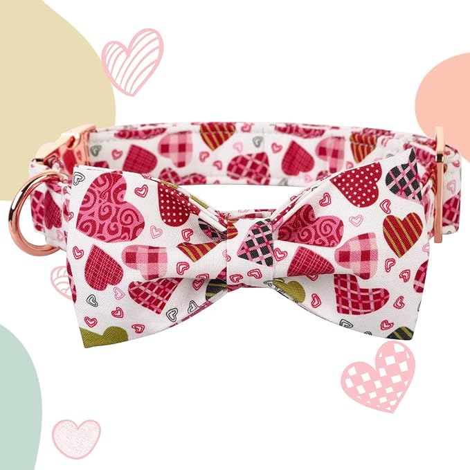 Lionheart glory Heart Dog Collar, Adjustable Dog Collar with Bowtie, Pet Gift Collar for Dog Soft Bowtie Dog Collars for X-Small Puppy