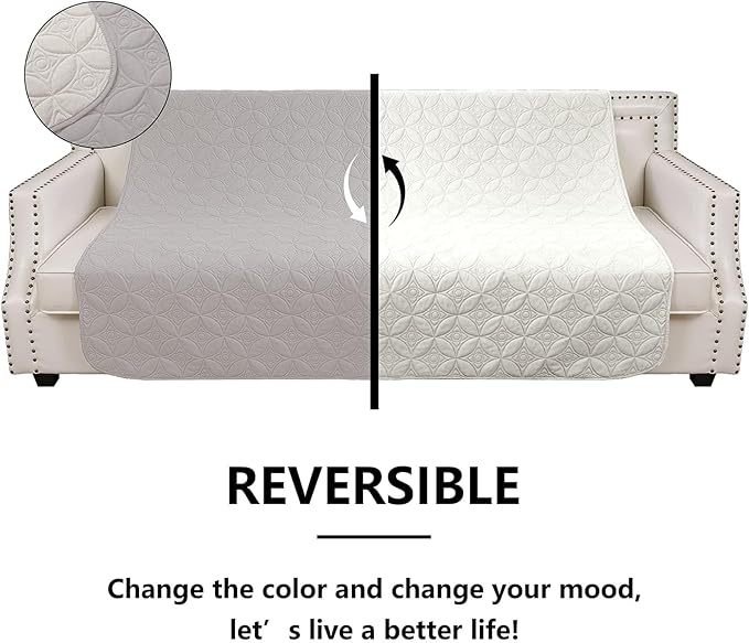 Waterproof Dog Blanket, 52x82 inches Pet Couch Covers for Sofa, Bed Furniture Protector from Dogs Washable and Reversible-Lightgrey+Cream