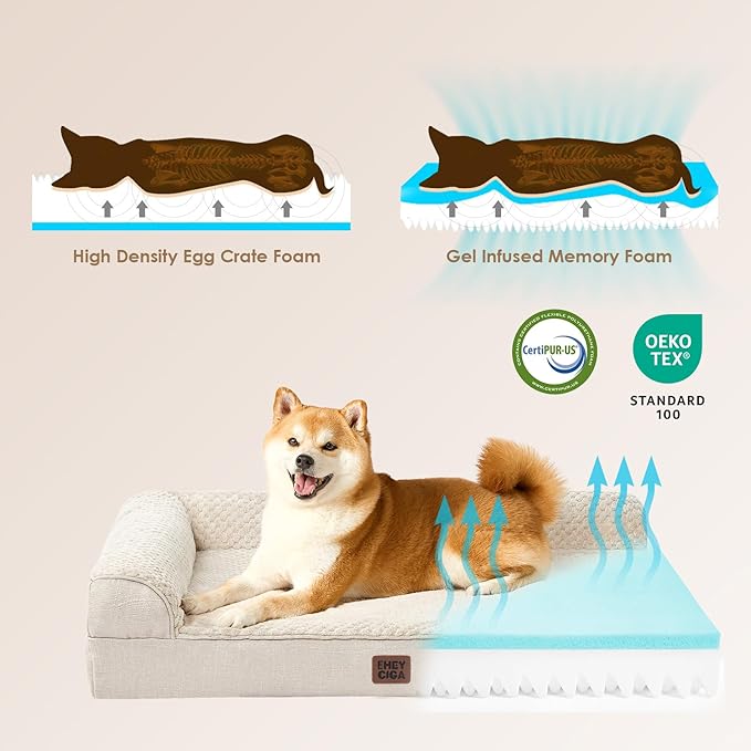 EHEYCIGA Orthopedic Dog Bed Medium Size Dogs, Memory Foam Dog Bed with Washable Removable Cover, Waterproof Pet Sofa Couch for Crate with Nonskid Bottom, 30x20x6 Beige