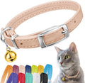 CollarDirect Leather Cat Collar with Bell - Kitten Small and Big Cat Collar for Boy Cats, Girl Cats with Safety Elastic Strap (Neck Fit 6"-7", Beige)