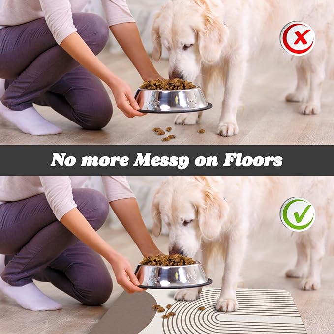 Dog Food Mats for Floors Waterproof, Cat Water Bowl Mats Pet Feeding Absorbent Mat Placemats for Food and Water Brown Bohemia 12 * 20 inch