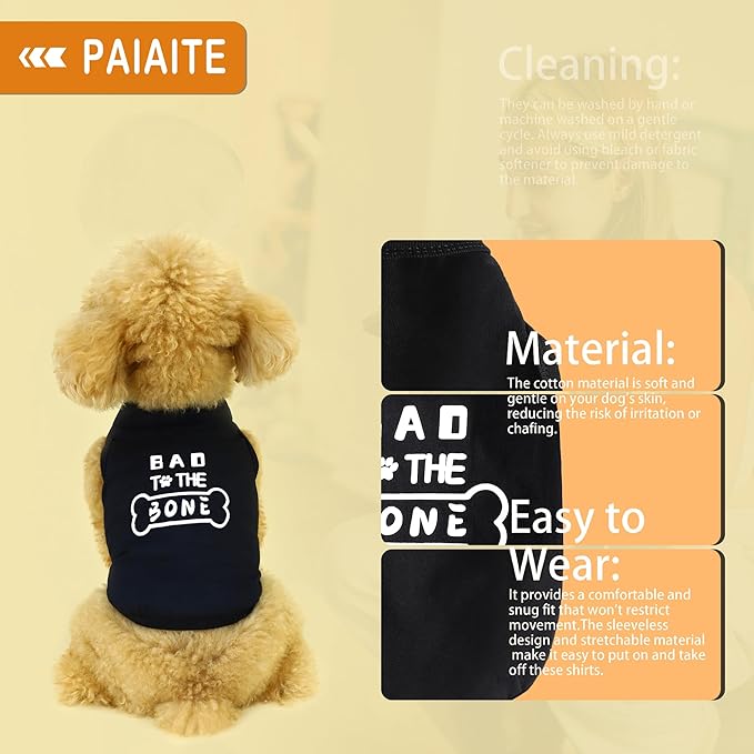 Discover Cozy Cotton Canine Wear: Soft, Lightweight, and Breathable Dog Shirt Vest with Eye-Catching Graphics(Bad to The Bone), Keeping Your Furry Friend Warm and Comfy! Black XS