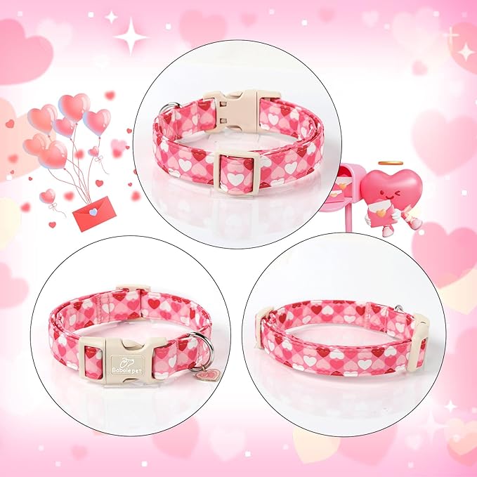 Valentines Dog Collar for Small Dogs - Cute Valentine Pink Hearts Girl Dog Collars, Adjustable Girly Puppy Collar with Quick Release Buckle for Female Dogs XS