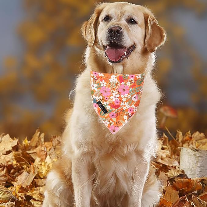 ARING PET Floral Dog Bandanas, Flower Leaf Triangle Scarf for Small Medium Large Boy Girl Dogs-Size S