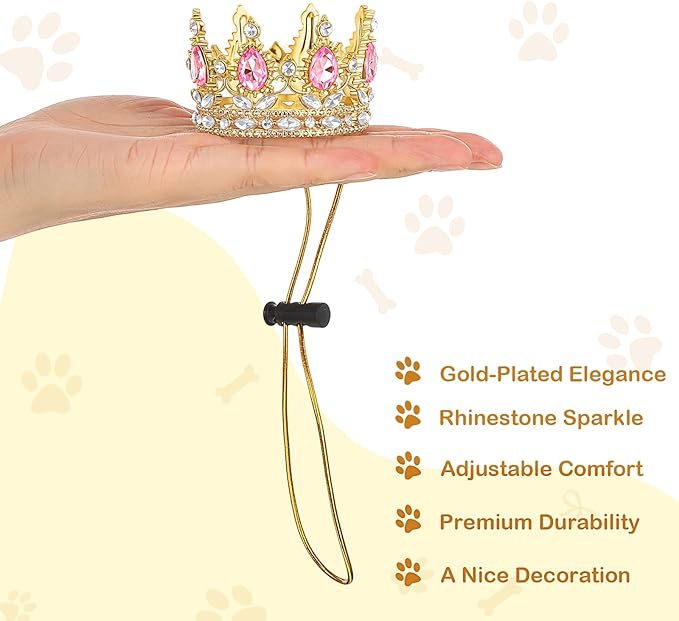 Abbylike Pet Rhinestone King Crown, Queen Crown for Birthday New Year Costume for Small Dog Cat Cosplay Party Accessories Adoption Celebration Wedding Birthday Photos Prop Costume(Pink,Small)