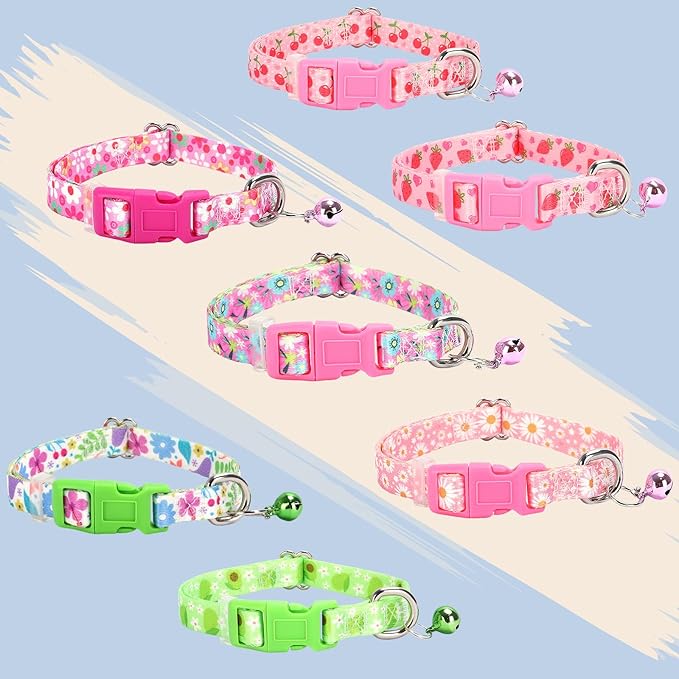 Small Dog Collar with Bell - Durable Nylon Collar for Small Breeds,Adjustable Cute Fruit Pattern Collar for Chihuahua Pomeranian Yorkie, Heavy-Duty for Active Puppies（Pink Strawberry S）
