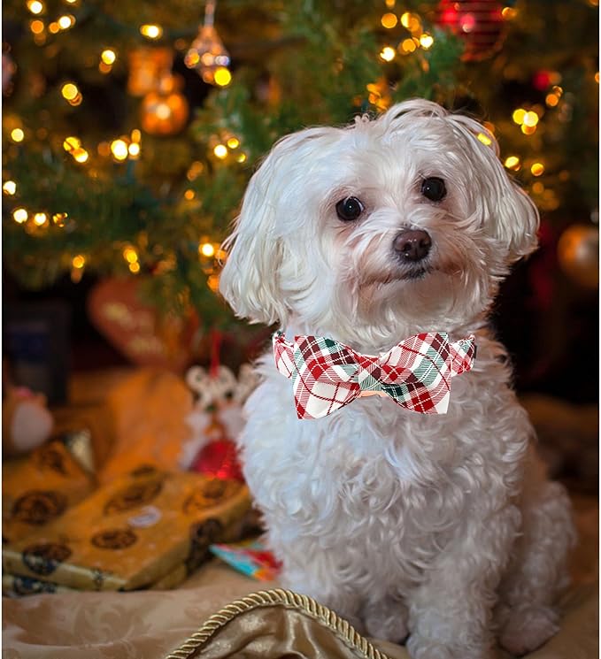 Dog Collar, Christmas Dog Collar Plaid Pet Collar Bow Holiday Bows Girl Boy Puppy Collar Adjustable Pet Collar for Medium Dogs
