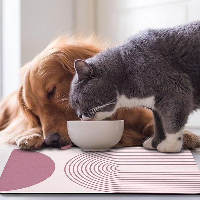 Dog Food Mats for Floors Waterproof, Cat Water Bowl Mats Pet Feeding Absorbent Mat Placemats for Food and Water Pink Bohemia 24 * 32 inch