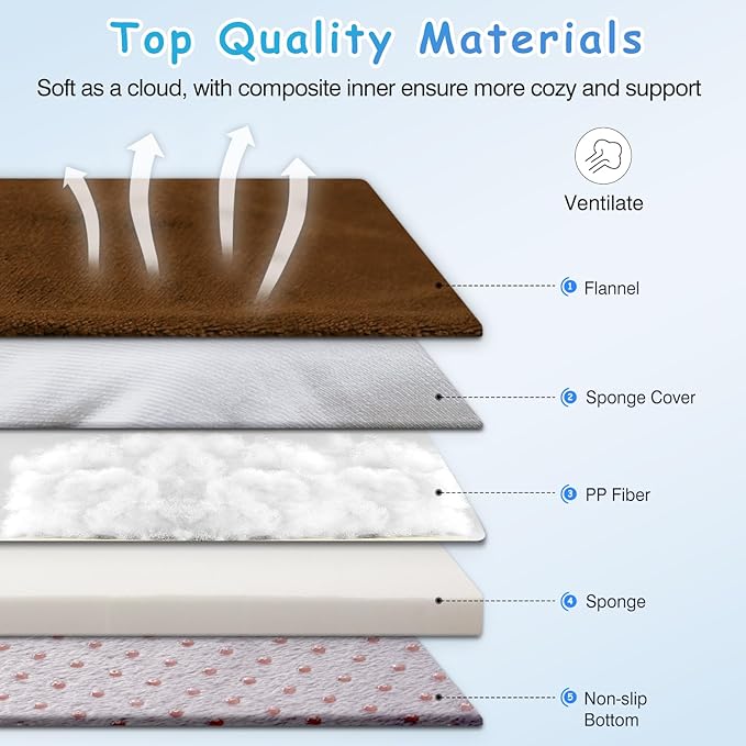 Magic Dog Super Soft Large Dog Bed Pad Mat Orthopedic Pet Beds 30 Inch Washable Anti Slip Dog Sleeping Mattress with Removable Cover, Dark Brown M