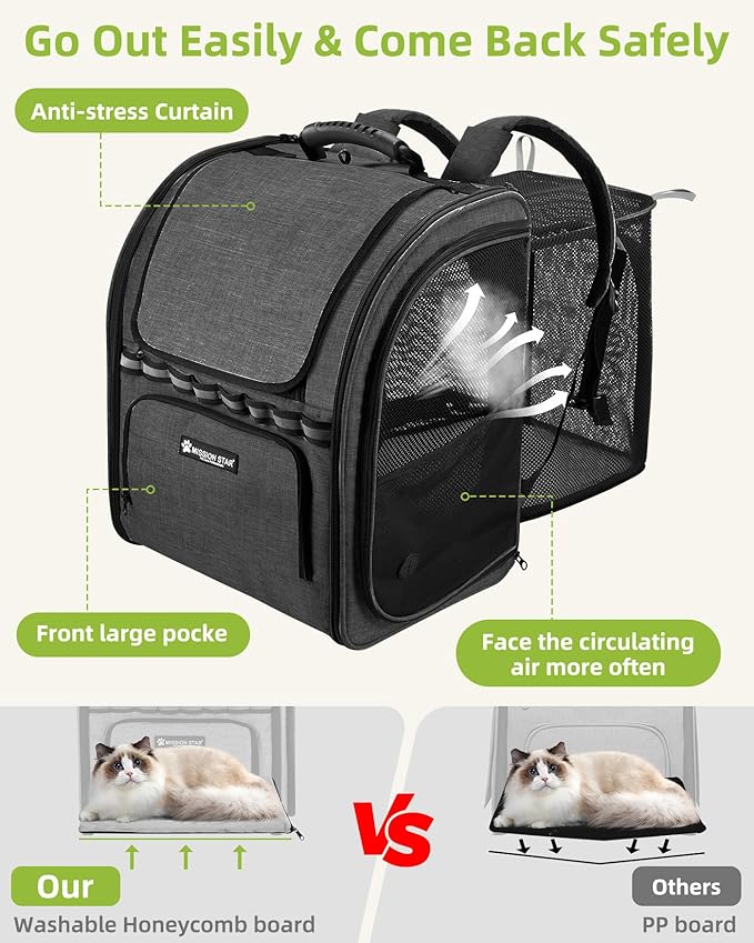 Expandable Cat Carrier Backpacks with Breathable Mesh, Pet Carrier Backpack for Cats Small Dogs Puppies Up to 20 Lbs, Dog Carrier Backpack Great for Travel/Hiking/Camping/Outdoor-Black