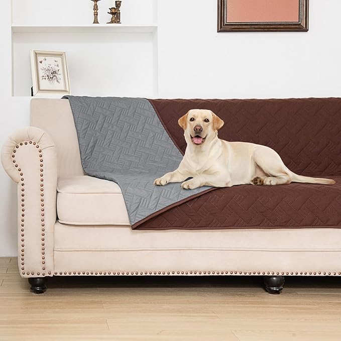 BOCTOPUG Dog Bed Cover for Pets Blankets Rug Pads for Couch Protection Waterproof Bed Covers Dog Blanket Furniture Protector Reusable Changing Pad (Dark Grey+Brown, 82"x102")