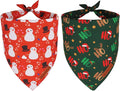 ADOGGYGO Christmas Dog Bandanas 2 Pack, Reversible Snowman Hoho Pattern Xmas Scarf, Premium Fabric, Adjustable Fit Red Green Christmas Bandanas for Medium Large Dogs (Large)