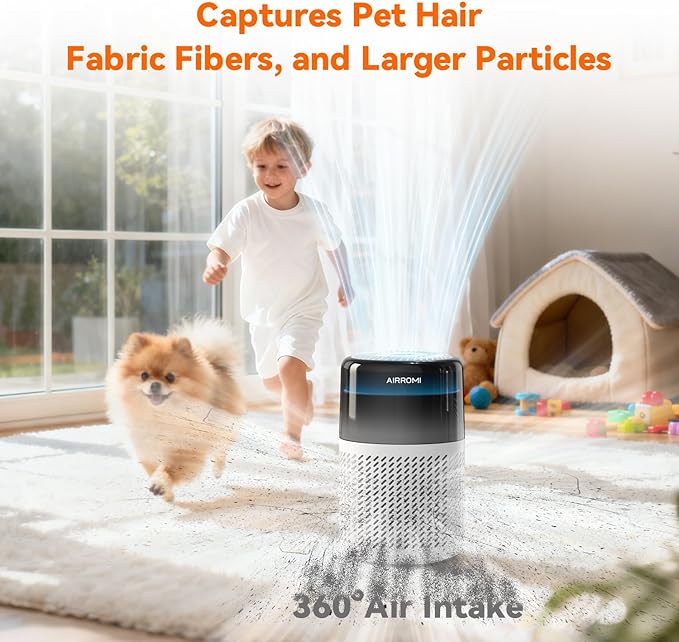 AIRROMI HEPA Air Purifier for Bedroom&Home,Pet Air Purifier for Home Pets,Removes Pet Odor,Cat Litter Smell,Dust,Smoke&Allergies,Quiet Room Air Purifier with Scents,360°Air Cleaner,A2005 White
