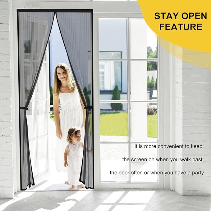 Magnetic Screen Door - Fit for Door Size:38x82 Inch, Screen Itself Size:40" x 84", Hands Free Mesh Partition,Heavy Duty Screen Door Mesh Curtain Keeps Bugs Out, Frame Hook & Loop, Pet and Kid Friendly