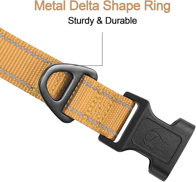 Joytale Reflective Dog Collar, Soft Neoprene Padded, Metal D-Ring, Nylon Pet Collar Adjustable for Extra Large Dogs, Khaki, XL
