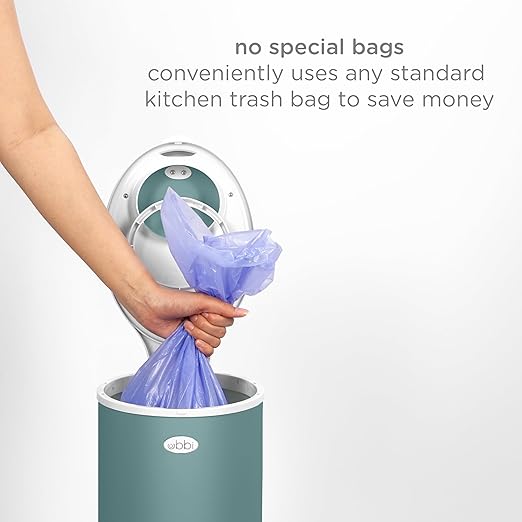 Ubbi Stainless Steel Diaper Pail, Odor Locking, No Special Bag Required, Award-Winning, Registry Must-Have, Open Water