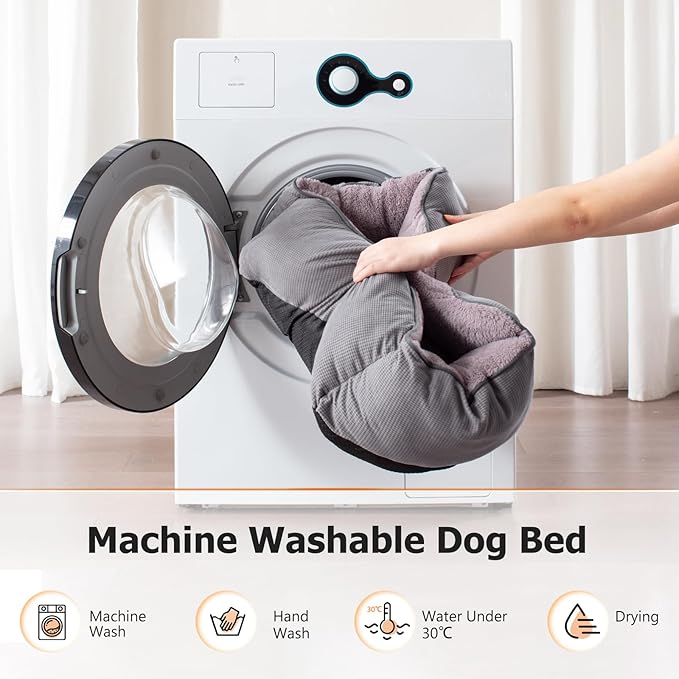 MIXJOY Dog Beds for Large Dogs, Big Pet Bed Large Size Dog Washable, Orthopedic Calming Soft Pet Beds Cuddler, Rectangle Sleeping Rabbit-Velvet Cozy Puppy Bed with Anti-Slip Bottom (35x25in, Grey)