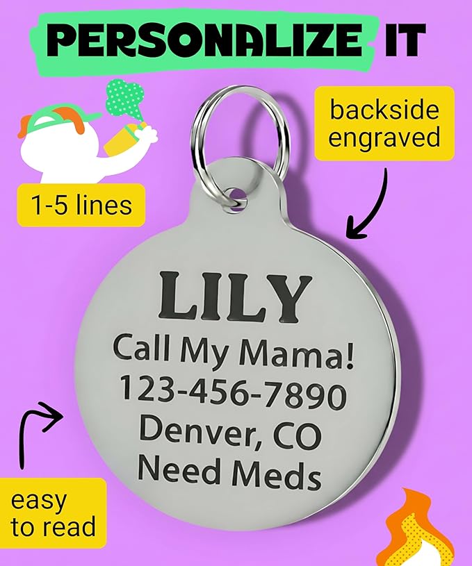Bad Tags Personalized Dog and Cat ID Tags in 25+ Designs and 2 Sizes - 5 Lines of Custom Engraved Text - Funny Cute Personalized Pet Tags (Socially Impaired, Large (1.25 inch))