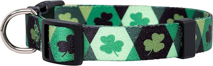 Native Pup St Patricks Dog Collar- Saint Patrick Green Shamrock Pet Collars- St. Patrick’s Lucky Irish- Cute Boy Girl Puppy Gift- Adjustable for Small, Medium, Large Breeds (Argyle, Medium)