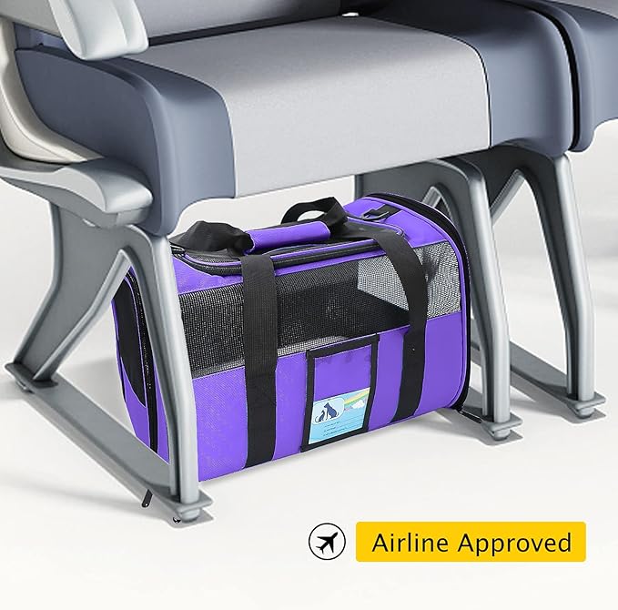 Refrze Pet Carrier Airline Approved, Cat Carriers for Medium Small Cats, Soft Dog Carriers for Small Medium Dogs,TSA Approved Pet Carrier for Cats Dogs of 15 Lbs, Puppy Carrier,Purple