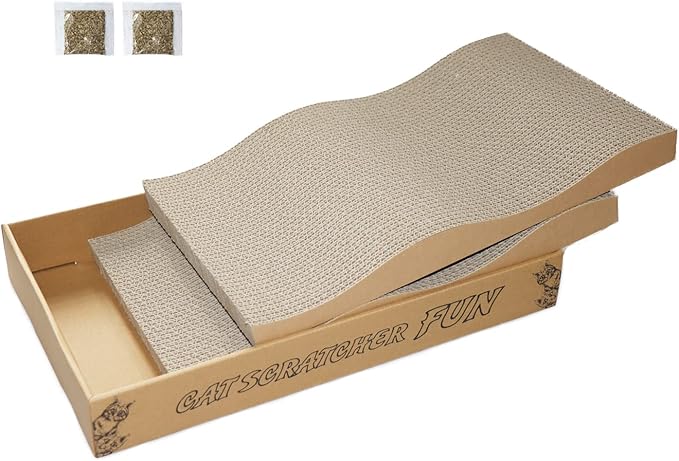 Cat Scratch Pad Cardboard Scratcher Box,2PCS in 1 Scratching Board for Indoor Cats,Reversible Durable,with Catnip