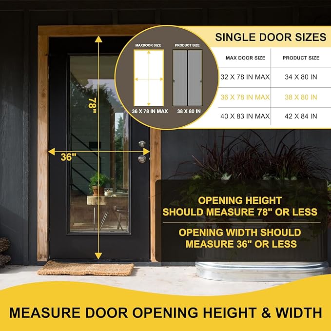 Magnetic Screen Door -Fit for Door Size:36x78 Inch,Screen Door Size 38"x80"，Hands Free Mesh Partition,Heavy Duty Curtain Keeps Bugs Out, Frame Hook & Loop, Pet and Kid Friendly