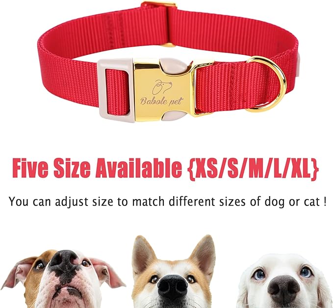 Nylon Dog Collar - Adjustable Burgundy Red Soft Webbing Dog Collars for Small Medium Large Dogs Boy Girl Puppy Collar with Safety Metal Buckle M