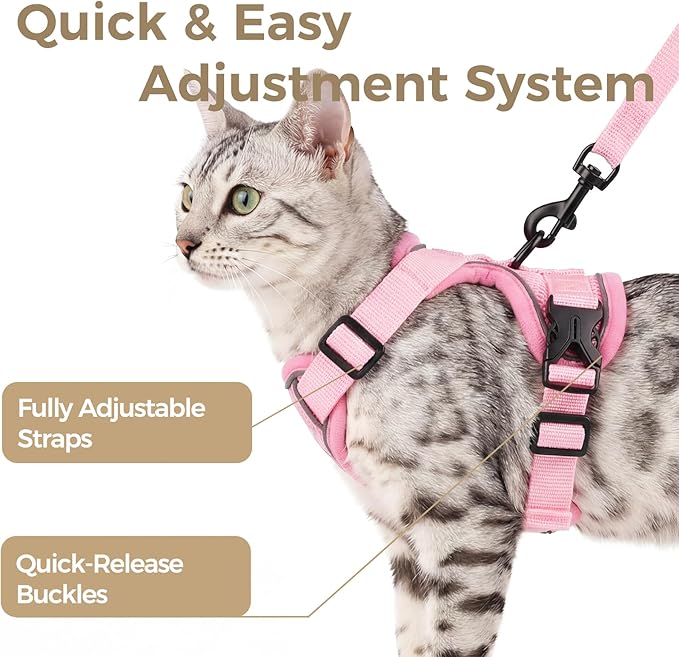 Cat Harness and Leash Set Escape Proof Tactical Small Kitten Harness Emotional Support Cat Vest, Pink, S