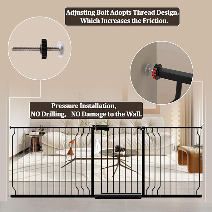 WAOWAO Baby Gate 43.3-52.75" Extra Wide Pressure Mounted Walk Through Swing Auto Close Safety Black Metal Toddler Kids Child Dog Pet Puppy for Stairs,Doorways,Kitchen