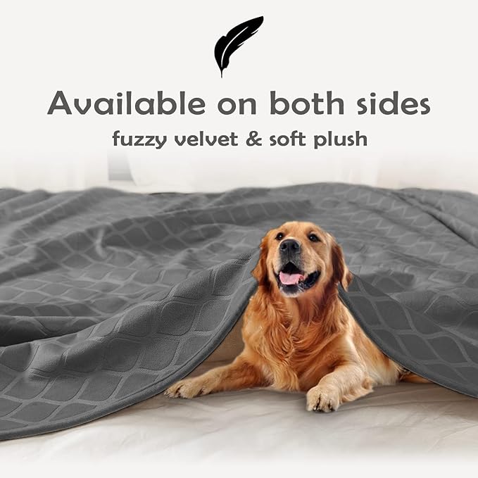 fuguitex Waterproof Dog Blanket Bed Cover Dog Crystal Velvet Moroccan Fuzzy Cozy Plush Pet Blanket Throw Blanket for Couch Sofa(82 * 82 inch, Dark Grey+Grey)