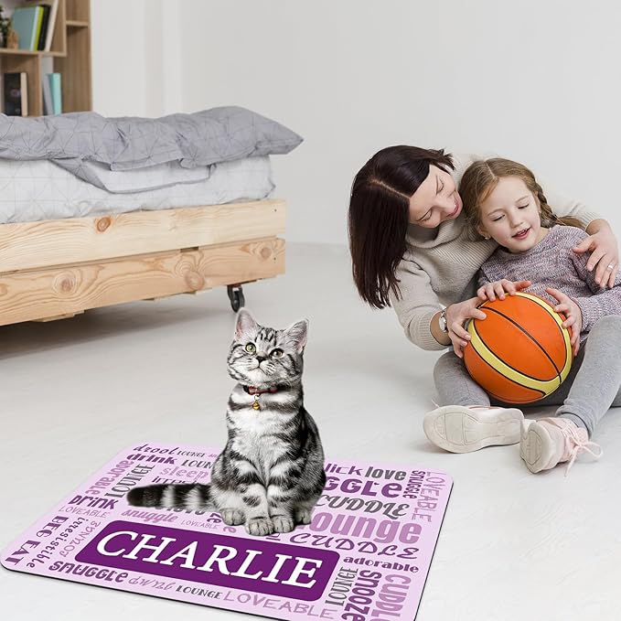 Personalized Dog Food Mat with Photo Name Custom Non Slip Pet Feeding Mat Waterproof Backing Absorbent Fabric Dog Cat Bowls