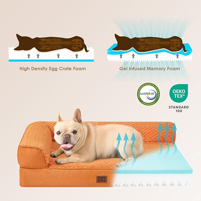 EHEYCIGA Orthopedic Dog Bed Medium Size Dogs, Memory Foam Dog Bed with Washable Removable Cover, Waterproof Pet Sofa Couch for Crate with Nonskid Bottom, 30x20x6, Pumpkin