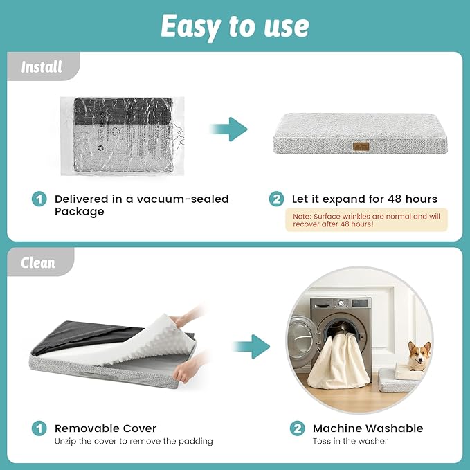 Dog Bed for Extra Large Dogs, Rectangular XL Orthopedic Dog Beds, Foam Anti-Slip Bottom Pet Mat with Washable Removable Cover, Suitable for Pet Up to 100 lbs, 44x32x3 inch, Grey