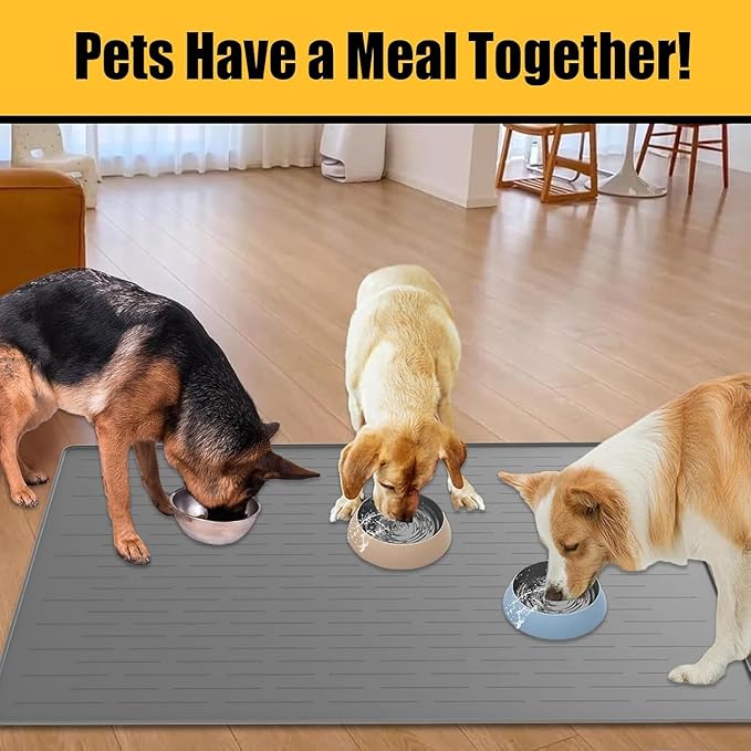 51.2"x25.6"(130cm×65cm) Largest Dog Food Mat, XXXXL Silicone Dog and Cat Mat for Food and Water Bowls, Thinken Waterproof Non-Slip XXXL Pet Feeding Mat for Floors, Dark Blue