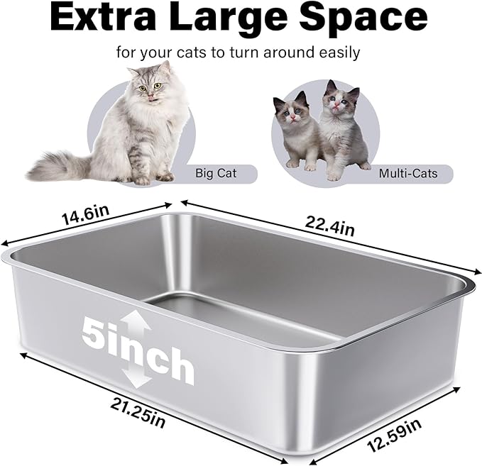 Stainless Steel Litter Box,XL Metal Litter Box for Cat, Large Metal Litterbox for Kitty, Easy Clean, Non Stick No Smell