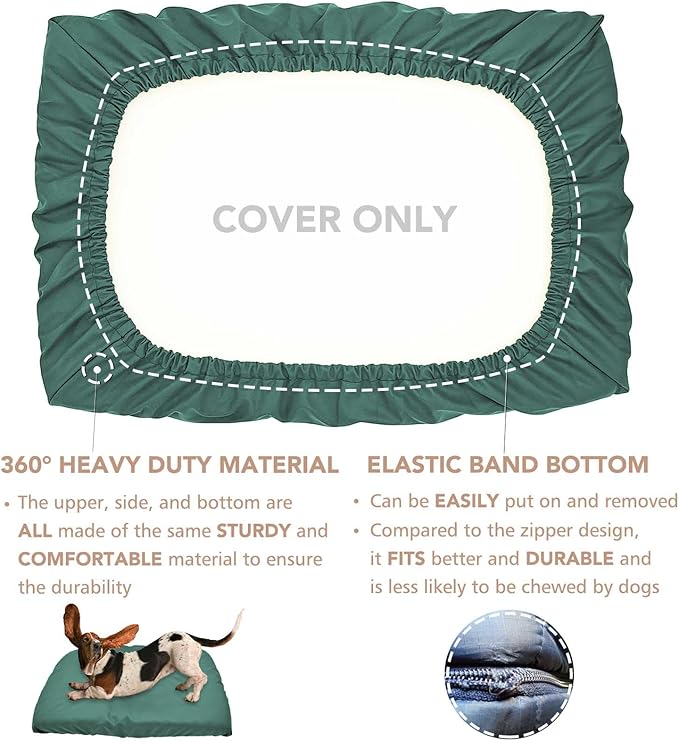 Dog Bed Cover Waterproof Replacement Machine Washable Covers for Dog Bed Heavy Duty Scratch Resistant Mattress Protector Pet Bed 24x18 Inch Dark Green Cover Only