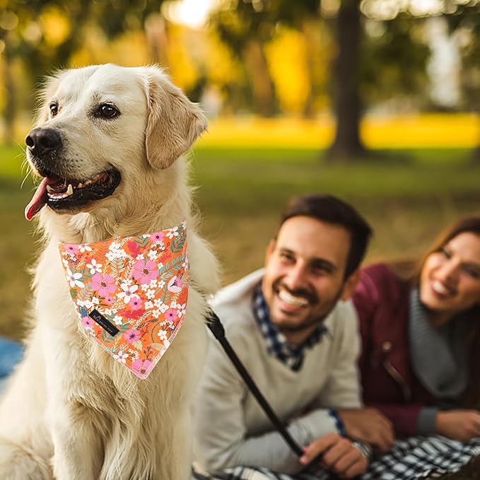 ARING PET Floral Dog Bandanas, Flower Leaf Triangle Scarf for Small Medium Large Boy Girl Dogs-Size S