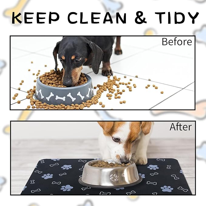 Pet Cat Dog Food Mat Non Slip Mat for Dog Water Bowl Mat Quick Dry Absorbent Cat Feeding Mat, 32 * 17 in, Black
