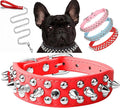 Spiked Dog Collar Soft Pu Leather Mushrooms Rivet Spike Studded Puppy Adjustable Pet Collars for Small Breeds (XS, Red Set)