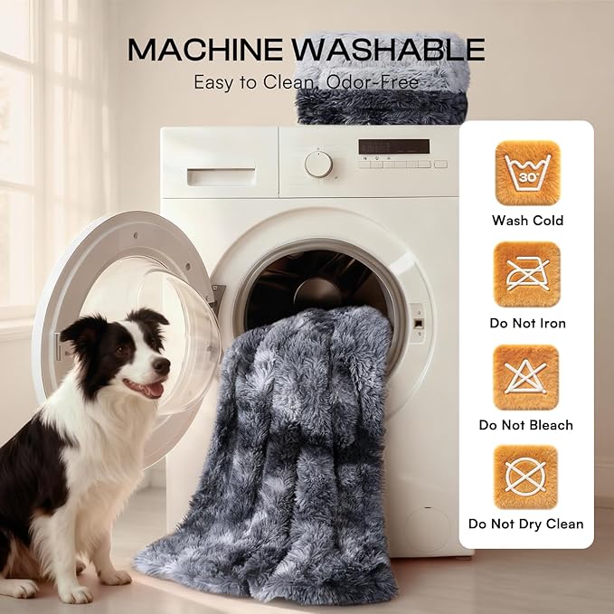Luciphia Large Waterproof Dog Blanket for Pet Washable Liquid Proof Bed Intimacy Protection Shaggy Plush Calming Long Faux Fur Couch Cover Calming Cat Throw Blankets, Tie-dye Grey, 50" x 60"