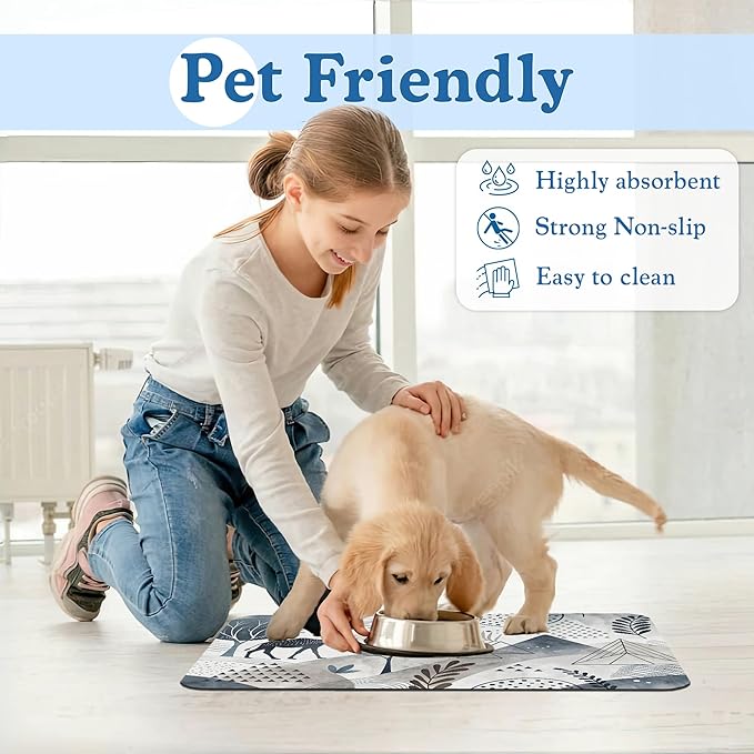 Watercolor Desert Camel Pet Feeding Mat for Floors–Christmas Stocking Absorbent Quick Dry Dog Cat Bowl Mat for Food and Water, Non Slip Waterproof Base, Mess-Free Feeding Accessories 16"x24"